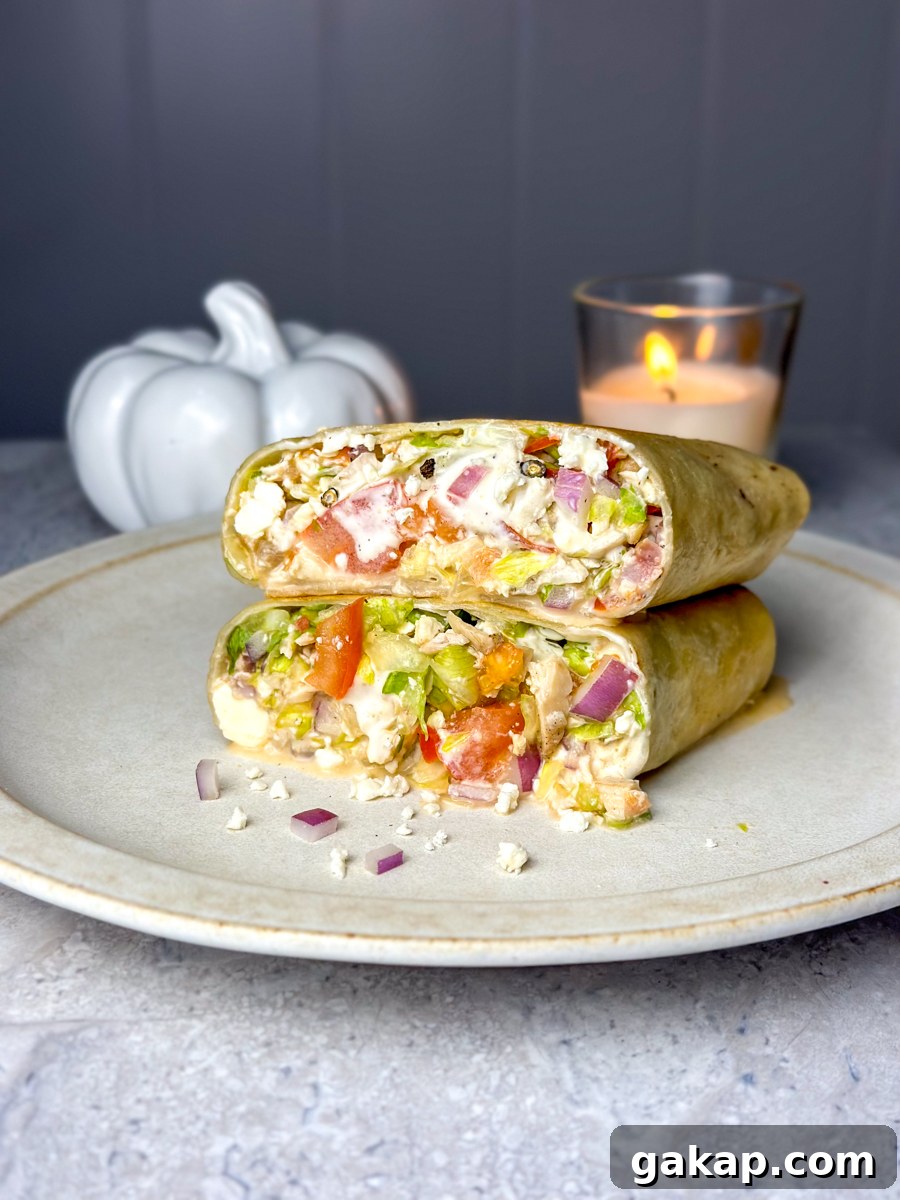 chopped greek chicken wrap