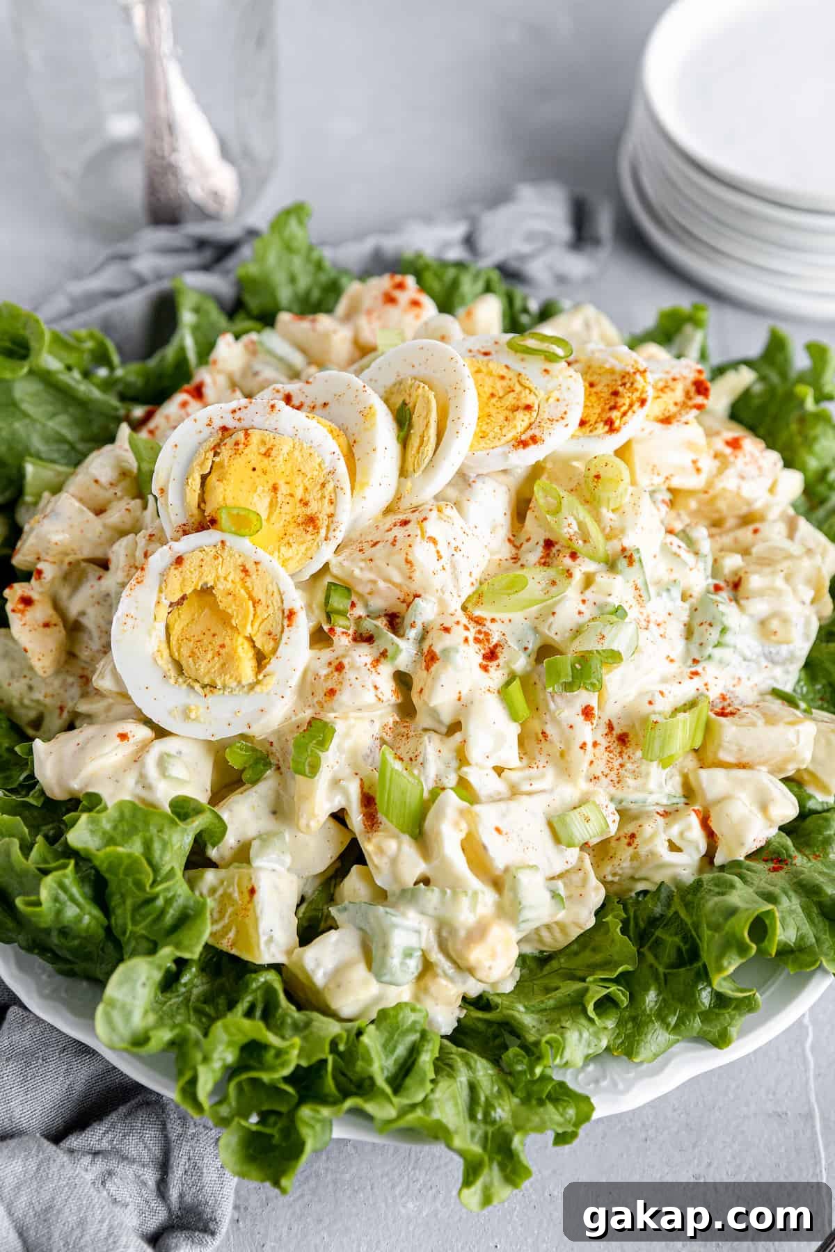 A Big Plate of Salad with Smaller Plates Stacked in the Background