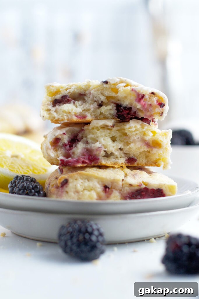 stack of three blackberry lemon scones